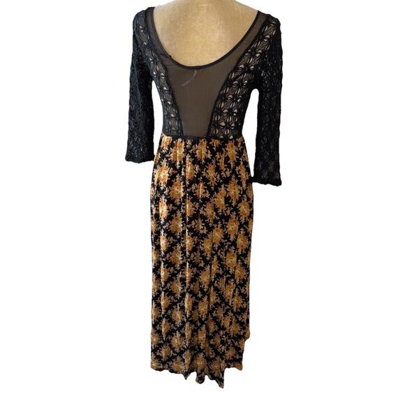 Free People Lonesome Dove High Low Black Floral Dress Size 6 - Picture 7 of 12